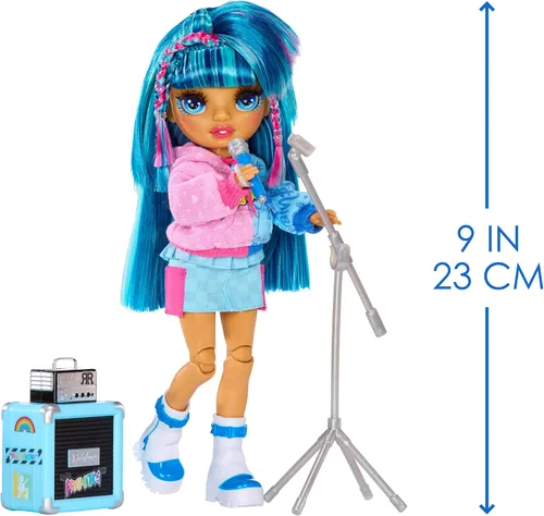Miniatura 5 de Rainbow High Jr High Rock Band - Skyler, muñeca de moda azul de 9 pulgadas con micrófono más soporte y amplificador, personalizable con calcomanías
