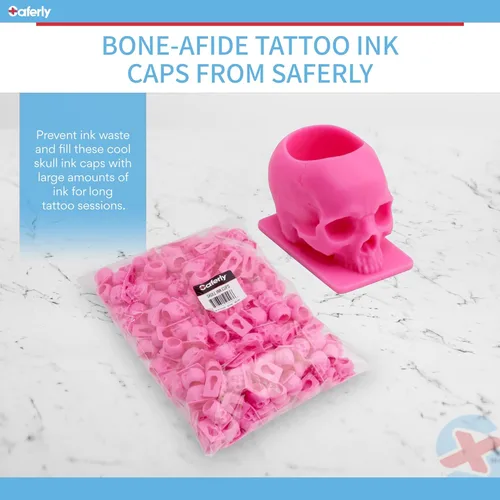 Miniatura 3 de Saferly Tapas de tinta de tatuaje de calavera para tatuaje, soporte de pigmento desechable con base, suministros de tatuaje de maquillaje permanente