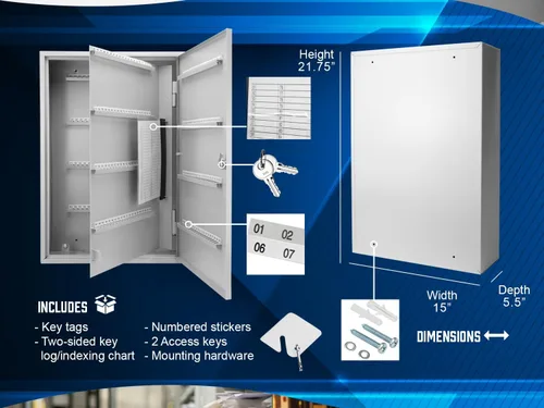 Miniatura 8 de Barska Gabinete para llaves de 240 posiciones con ganchos numerados, organizador de llaves de acero para montaje en pared, caja fuerte con registro