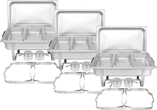 Miniatura 10 de Tiger Chef 8 cuartos de galón, Chafer Tamaño Completo Acero Inoxidable 2 charolas de medio tamaño y Carcasa de tacto frío de plástico., Plateado