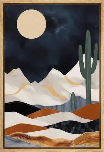 Miniatura 40 de SIGNFORD Impresión en Lienzo Enmarcado Arte de Pared Luna de Medianoche Cactus Desierto Duna Naturaleza Vida Silvestre Ilustraciones Decorativas