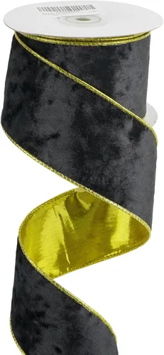 MEEDEE Black and Gold Velvet Ribbon 2.5 inch with 10 Yards Spool Two Tone Velvet Wired Ribbon for Gift Wrapping, Halloween Wreaths, Christmas Tree,
