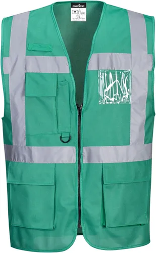 Portwest Chaleco de trabajo de seguridad ejecutivo F476 Iona con cinta reflectante Verde botella