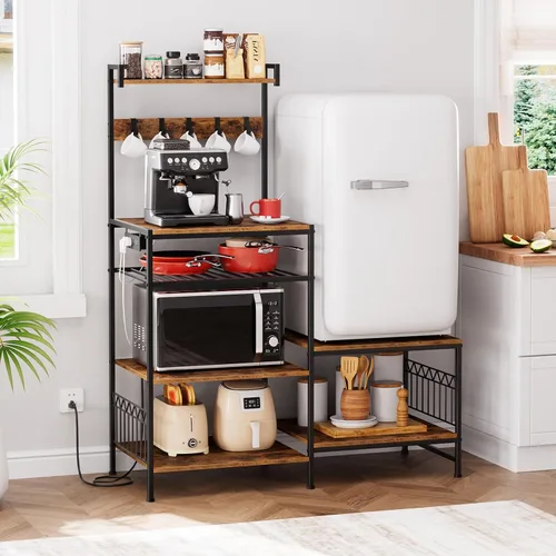 Miniatura 8 de Portin Mini soporte para nevera, gabinete de barra de café con toma de corriente, mini refrigerador y soporte para microondas con ganchos en S, 7