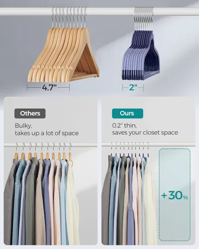 Miniatura 6 de SONGMICS Perchas de ropa, paquete de 50 perchas de plástico, ahorro de espacio, ceniza azul oscuro y ceniza azul claro UCRP050C05