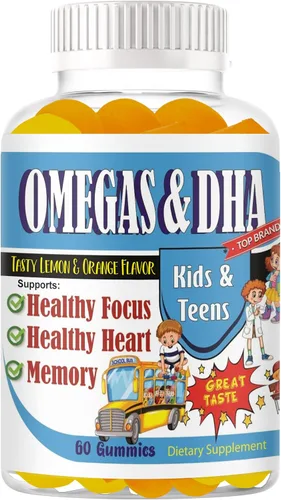 Gomitas Omega 3 DHA para niños, para apoyo cerebral, concentración y memoria, gomitas de enfoque para niños y adolescentes, vitaminas infantiles