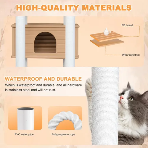Miniatura 3 de Torre para gatos resistente a la intemperie de 68.9 pulgadas de alto, árbol para gatos de varios niveles, condominio grande para gatos con tablero