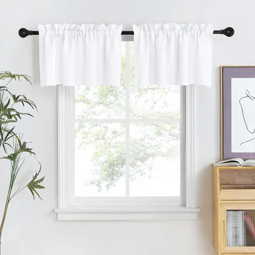 Miniatura 34 de NICETOWN Home Fashion - Cortinas de cocina con bolsillo para poste, cenefa festoneada a medida, cenefa festoneada sólida para ventana de Marrón