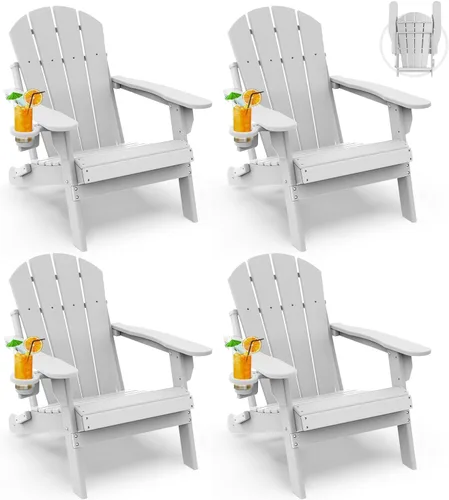Miniatura 45 de GREENVINES Juego de 2 sillas plegables Adirondack Plástico HDPE Silla para hoguera Todo clima Portavasos Rojo para terraza, patio