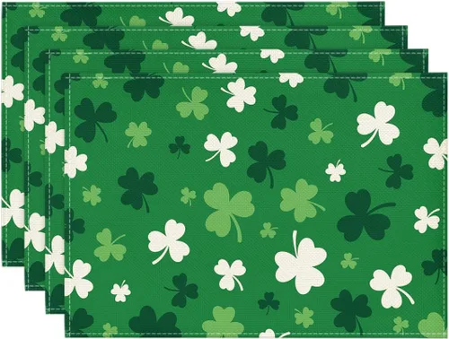 Miniatura 7 de Artoid Mode Juego de 4 manteles individuales del día de San Patricio con trébol beige de 12 x 18 pulgadas para decoración de fiestas, cocina, comedor
