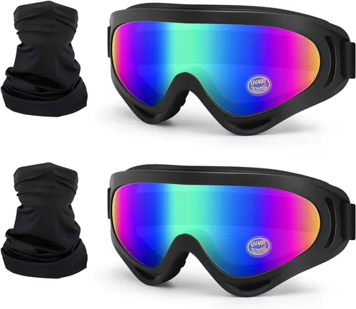 Miniatura 11 de Gafas de motocicleta para niños, 2 paquetes de gafas para cuatrimoto, motocross, esquí, gafas de carreras todoterreno para niños, gafas anti-UV, a