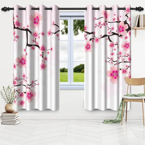 Miniatura 127 de Cortinas japonesas con pintura de tinta, monte Fuji, sol rojo, puesta de sol, hojas de bambú, cortinas de ventana para dormitorio, sala de estar