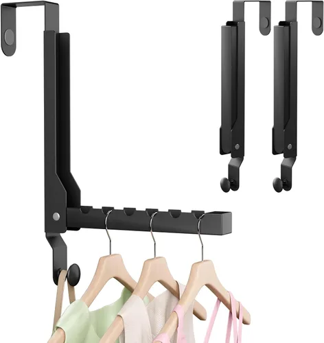 Paquete de 2 ganchos resistentes sobre la puerta, colgador de ropa sobre la puerta, colgador sobre la puerta, estante de secado plegable sobre la