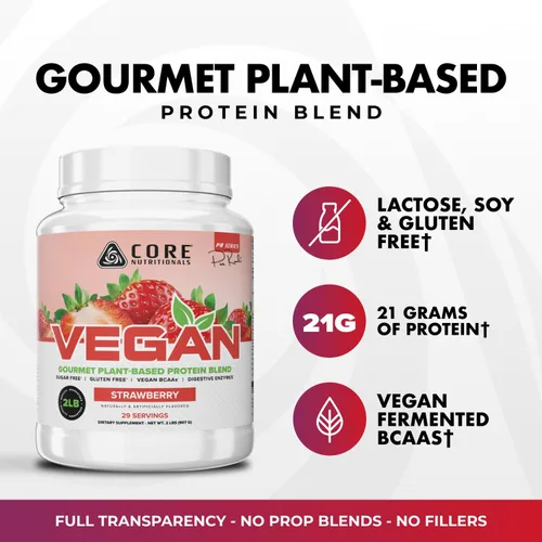 Miniatura 3 de Core Nutritionals Mezcla de proteínas veganas gourmet a base de plantas con BCAA veganos Sin lactosa, soja, azúcar y gluten 0.74 oz