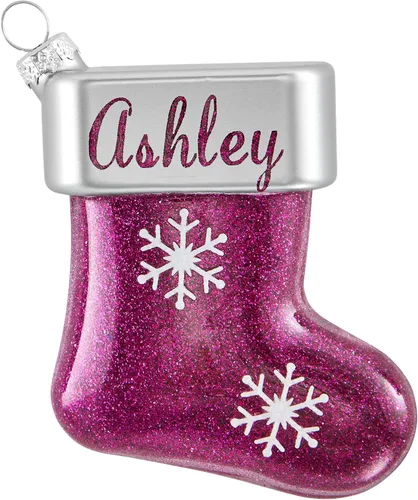 Miniatura 12 de Let's Make Memories Adorno de Navidad personalizado, cristal con forma de calcetín con purpurina, nombre grabado con láser, tono de joya, adorno