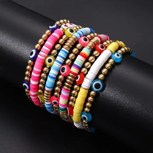 Miniatura 65 de Surfer Heishi - Pulseras apilables para mujer, apilables, de vinilo arcoíris, disco de arcilla, pulseras elásticas para la amistad, joyería bohemia