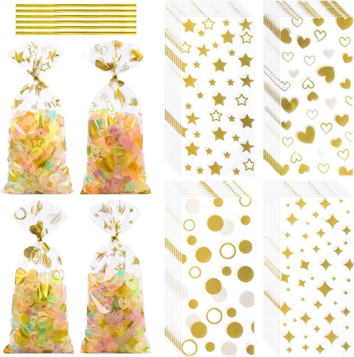 Miniatura 31 de 100 bolsas de regalo de celofán con estampado de estrellas, de 6 x 10 pulgadas, bolsas de regalo de celofán, bolsas de regalo de fiesta, bolsas