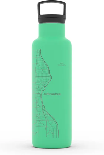 Miniatura 16 de Well Told Botella de agua aislada con mapa de Washington DC grabado, botella de acero inoxidable grabada (21 onzas, blanco) botella aislada de mapa