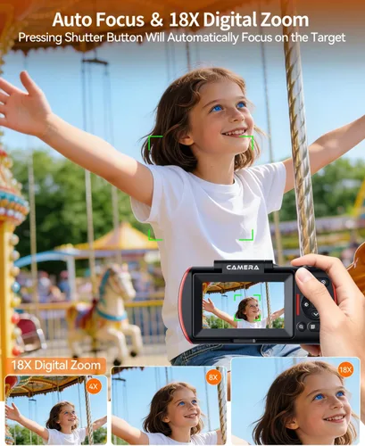 Miniatura 3 de Cámara digital 1080P para enfoque automático de fotografía, cámara WiFi de 50 MP con pantalla abatible de 3 pulgadas y 180° para YouTube, cámara