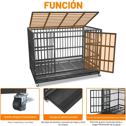 Miniatura 4 de BOLDBONE Jaula para perros grandes, de 54/48/42/38 pulgadas, resistente, indestructible y a prueba escapes, perros con alta ansiedad, con bandejas