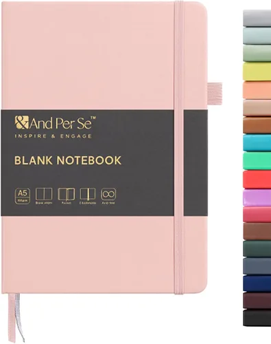Miniatura 123 de &And Per Se - Cuaderno en blanco, 160 páginas, 5.7 x 8 pulgadas, cuaderno de rayas estrechas con papel grueso para escribir, cuaderno de tapa dura