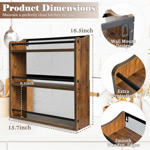 Miniatura 2 de Klxuyuo Soporte de pared para tarros de especias y condimentos, 3 niveles grande para colgar en la pared, organizador de especias para armario
