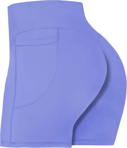 Sunzel - Pantalones cortos de ciclista para mujer, sin costura frontal, con control de abdomen y bolsillos, para yoga, entrenamiento y gimnasio