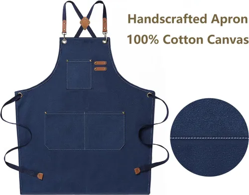 Miniatura 5 de AFUN Delantales de chef para hombres y mujeres con bolsillos de gran tamaño, lona de algodón de 16 onzas, parte trasera cruzada, delantal de trabajo