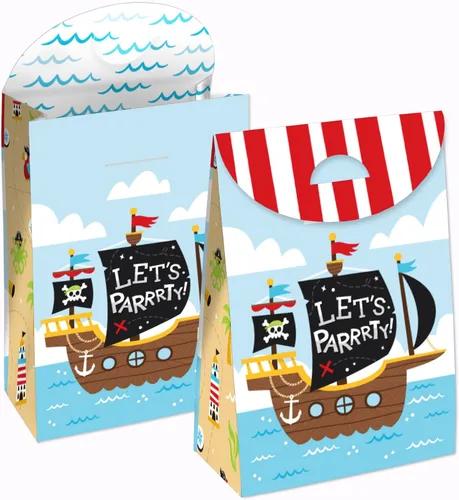 Big Dot of Happiness Pirate Ship Adventures - Bolsas de regalo de cumpleaños con diseño de calavera - Cajas de regalos para fiesta - Juego de 12