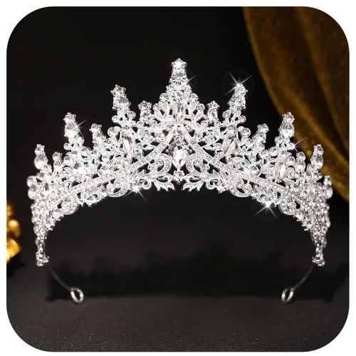 Miniatura 10 de Tiara de princesa de cristal de la reina – Diadema con coronas de diamantes de imitación para cumpleaños, bodas, Halloween, bailes, concursos
