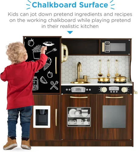 Miniatura 2 de Best Choice Products - Set de cocina de madera de juguete, juego de simulación para niños con diseño realista, teléfono, utensilios, horno, Espresso
