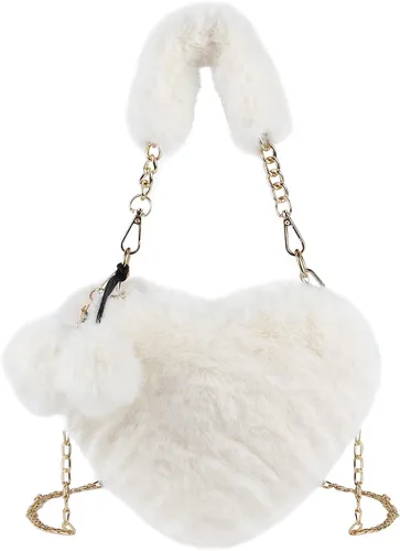 SUKUTU Faux Fur Purse Women's Heart Shaped Evening Handbags Small Cute Phone Crossbody Bag Clutches for Girls