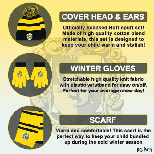 Miniatura 2 de Harry Potter Sombrero y guantes de invierno con juego, Gryffindor, Slytherin, Hufflepuff, Ravenclaw, Conjunto de invierno para niños de 5 a 13 años