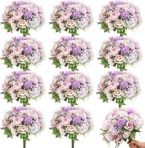 Miniatura 19 de Tigeen Flores artificiales, peonías artificiales, flores de seda, peonía sintética, ramo de hortensias de seda para mesa de boda, centro de mesa