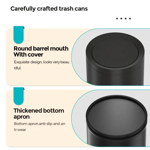 Miniatura 3 de Bote de basura de metal de 2.3/9L galones con tapa, negro, lujo ligero, elegante bote de basura, cesta de basura de baño, para sala de estar, hogar