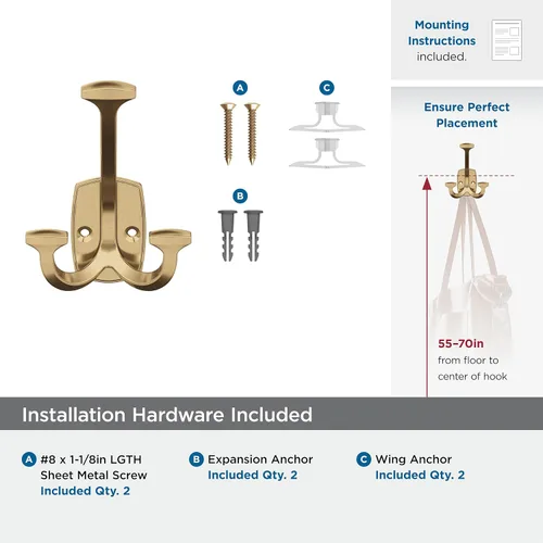 Miniatura 5 de Amerock H37004CZ Gancho de pared decorativo Vicinity de triple punta Gancho en bronce champán para abrigos, sombreros, mochilas, bolsos