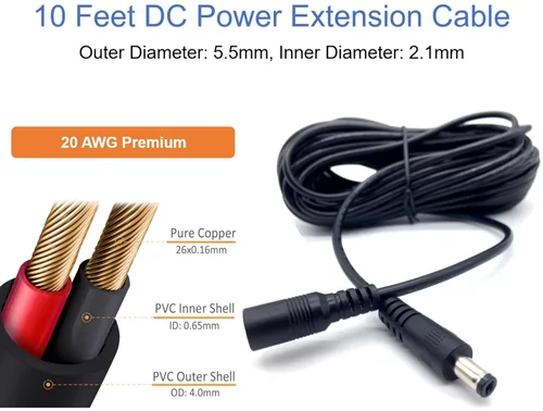 Miniatura 4 de [20AWG] 10ft DC Power Extension Cable Cord for 12V AC DC Power Supply Adapter, CCTV Security Camera, DVR, NVR, LED Light Strips, 12V Home Appliances