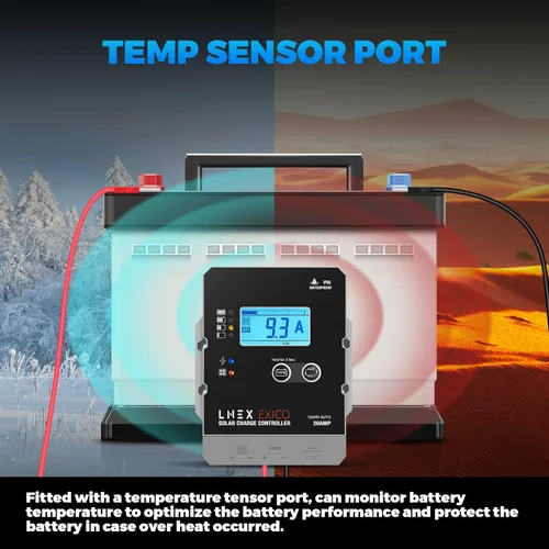 Miniatura 5 de LNEX controlador de carga solar impermeable, regulador inteligente de batería de panel solar de 20 A súper delgado con pantalla LCD 12V/24V