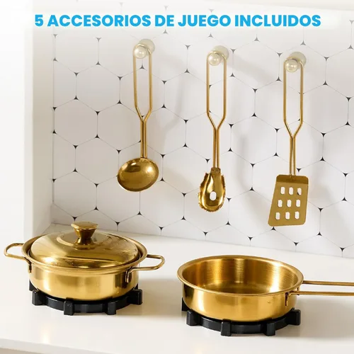 Miniatura 6 de Best Choice Products - Juguetes de madera para niños, cocina de simulación con almacenamiento, borde festoneado, 5 accesorios, microondas, horno