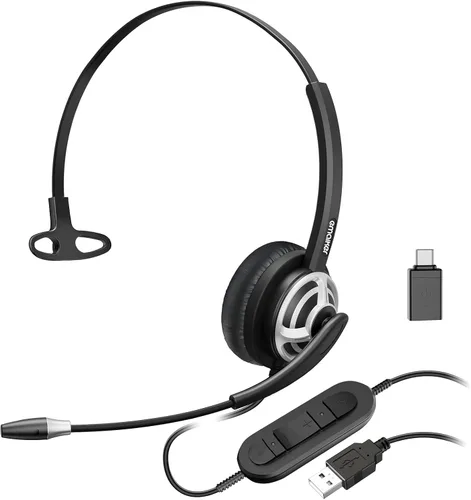 Miniatura 11 de Auriculares USB con micrófono para oficina centro de llamadas telefónico, auriculares USB-A ligeros de 1 oreja con micrófono con cancelación