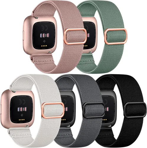 Miniatura 12 de DaQin Paquete de 5 correas elásticas deportivas de nailon compatibles con Fitbit Versa/Versa Lite/SE/Fitbit Versa 2 bandas para hombres y mujeres