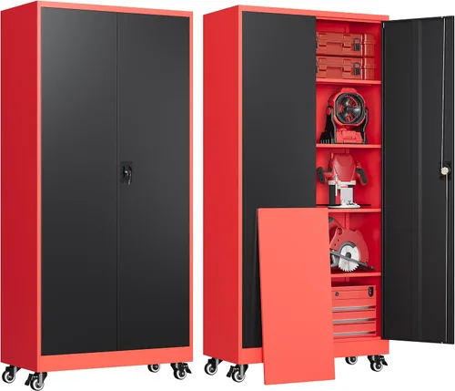 Miniatura 17 de Armario de garaje de metal de 36 pulgadas de alto, gabinetes de almacenamiento de 2 puertas, caninete de herramientas de acero utilitario, caninetes
