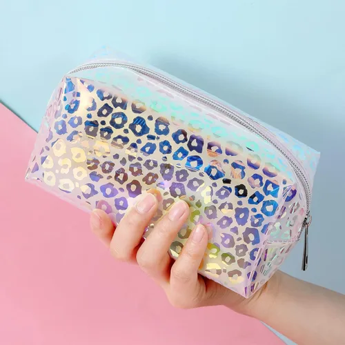Miniatura 6 de Boao 2 bolsas de maquillaje holográficas iridiscentes transparentes con purpurina, bolsa de cosméticos de viaje, bolsa de aseo con cremallera