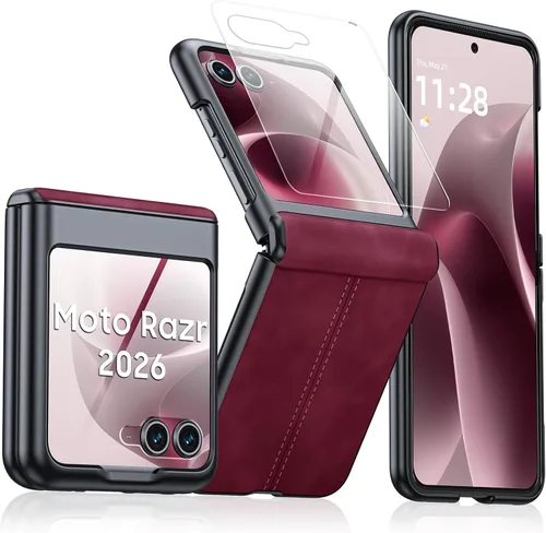 Miniatura 44 de para Samsung Galaxy Z Flip 7 Funda con protección de bisagras y protector de pantalla incorporado, funda de cuero mate de policarbonato ultradelgada