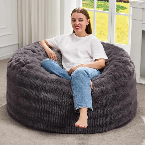 Miniatura 26 de Hobestluk Sillas de Puf para Adultos, Silla de Puf con Relleno, Bolsas Grandes con Funda de Felpa en Relieve, Sillas de Puf Gigantes para Adultos