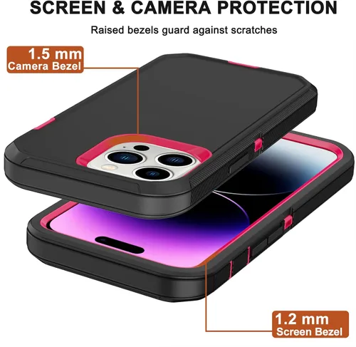 Miniatura 5 de Funda para iPhone 14 Pro Max (6.7 pulgadas) con funda de clip para cinturón, 2 protectores de pantalla, resistente grado militar, cuerpo completo, a