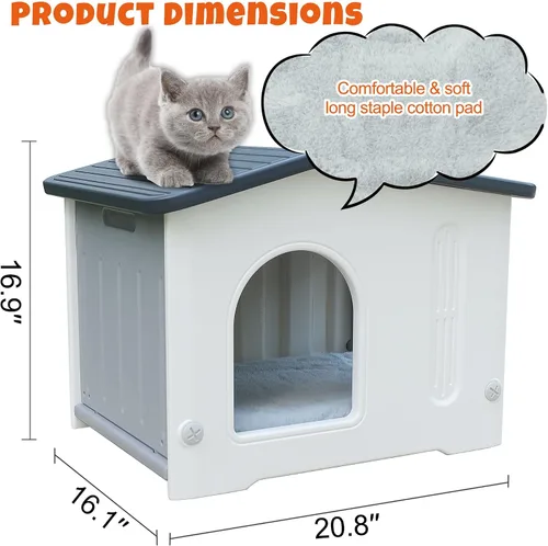Miniatura 5 de Casa para gatos al aire libre con puerta de escape, casa para gatos con alfombrilla de autocalentamiento, casa para gatos al aire libre, casa grande