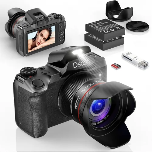 Dsoon Cámara digital, cámaras 4K de 64MP para fotografía con pantalla táctil de 4 pulgadas, zoom digital 18X, enfoque automático de fotografía con