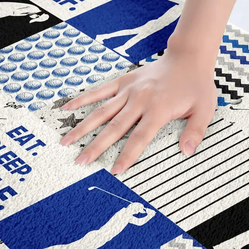 Miniatura 5 de Alfombra de baño deportiva para niños, alfombra de baño de golf geométrica a rayas antideslizantes, alfombra de baño de lana cuadriculada esponjosa