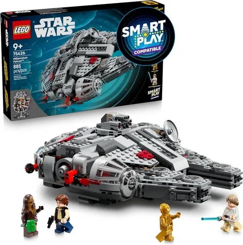 LEGO Star Wars SMART Play: Millennium Falcon Starship Building Toy para niños, juego compatible con 4 etiquetas inteligentes y 4 minifiguras, regalo